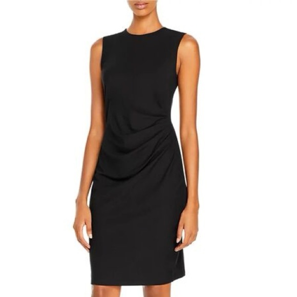 THEORY Jorianna Rubric Black Sleeveless Scoop Neck Cinched Mini Dress - Picture 3 of 9